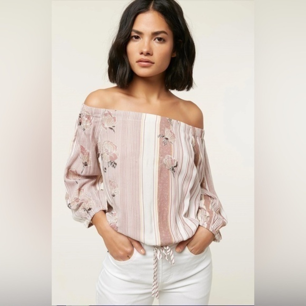 O'Neill Adalyn Off the Shoulder Floral Neutral Blouse Women's Size XS